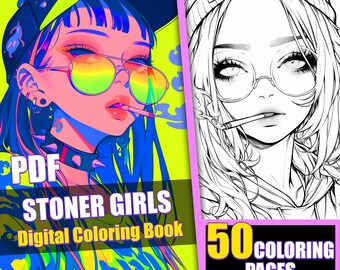 Stoner Girls Anime Coloring Book - 50 Page Manga Illustrations (Printable PDF)