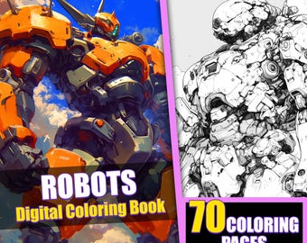 Anime Robot Coloring Book, Manga Mechs, 70 Pages (Printable PDF)