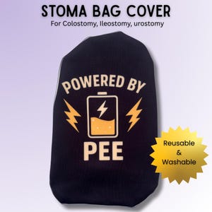 Powered By Pee Funny Stoma Bag Cover – Humorous Urostomy & Ostomy Pouch Cover for Colostomy, Ileostomy and Urostomy