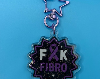 F*ck Fibro Glitter acrylsleutelhanger – cadeau Fibromyalgiebewustzijn