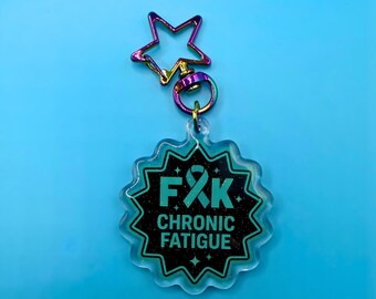 Llavero acrílico con purpurina "F*ck Chronic Fatigue" – Regalo para concienciar sobre la fatiga crónica