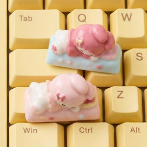 Sleeping Rabbit Ceramic Keycap,Kawaii Spacebar/Shift Decor,2.25U