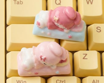 Sleeping Rabbit Ceramic Keycap,Kawaii Spacebar/Shift Decor,2.25U