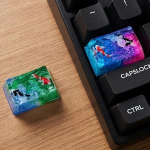 Blue Pink Koi Artisan Resin Keycap, Cherry MX Compatible,1.5utab