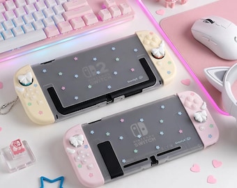 Pastel Star Nintendo Switch 2 Silicone Case, Cute Bow Thumb Grip Caps for NS2, Kawaii Coquette Switch 2 Soft Protective Cover