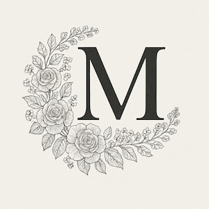 Elegante monograma de la letra M / Descarga digital / Monograma de boda / Inicial floral personalizable / Descarga instantánea / Arte mural imprimible