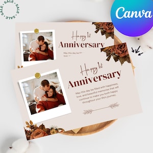 Tarjeta de primer aniversario de bodas editable, tarjeta de primer aniversario de bodas, editable con foto, tarjeta de primer aniversario para esposa, primer aniversario