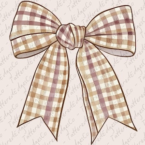 Laço Rústico Gingham PNG, Clipart de Fita Xadrez Marrom, Estética Cottagecore, Shabby Chic, Coquete, Aquarela, Fundo Transparente