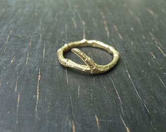 14K Solid Yellow Gold Adirondak Branch Ring -- Nature Cast -- Botanical Jewelry -- Ready to Ship