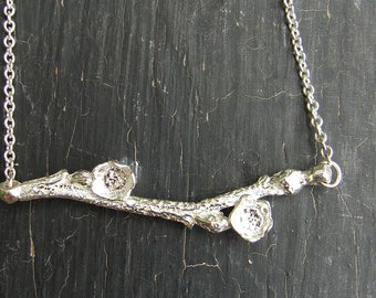 Blueberry Branch and Buds Necklace -- Nature Cast Botanical Jewelry -- Silver Branch Necklace -- Ready to Ship