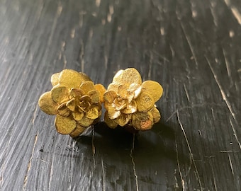 18K Vermeil Sedum Rosette Posts -- Nature Cast Botanical Jewelry, Gold Succulents -- Ready to Ship