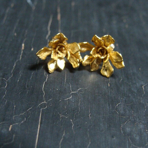 18K Gold Vermeil Tiny Stonecrop Rosette Posts -- Nature Cast Botanical Jewelry, Gold Succulent Earrings -- Ready to Ship