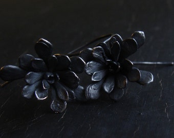 Stonecrop Rosette Hoop Earrings, Succulent Hoop Earrings, Nature Cast Botanical Jewelry, Ready to Ship