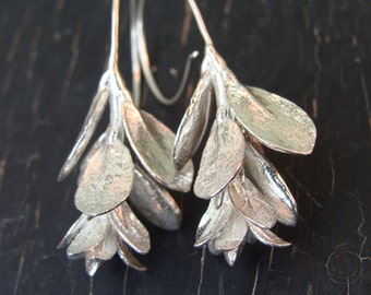 Large Succulent Drop Earrings --  Nature Cast Botanical Jewelry, Silver Succulents -- Ready to Ship