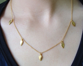 18K Vermeil 5 Succulent Leaves Necklace -- Nature Cast -- Botanical Jewelry