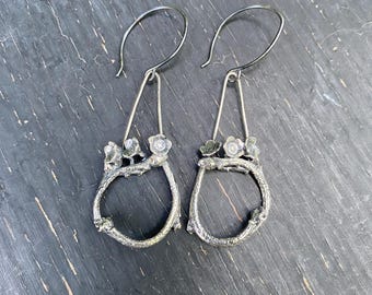 Blueberry on Blueberry Branches Earrings on French Wires -- Nature Cast -- Botanical Jewelry