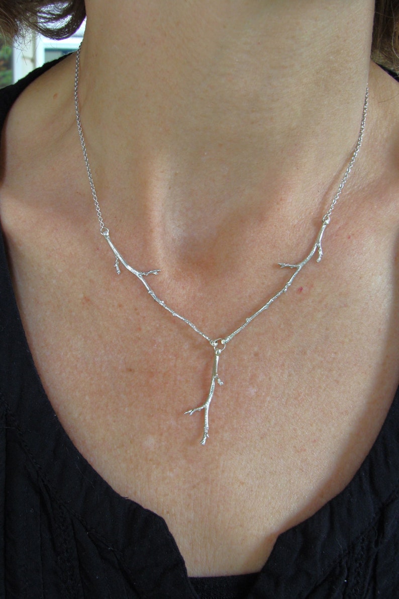 3 Branches Necklace Nature Cast Branches Botanical Jewelry On Sale image 1