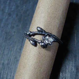 Wild Blueberry Branch & Bud Ring with Blue or White Sapphire Nature Cast Botanical Jewelry image 5