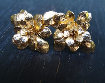 18K Vermeil Cliff Stonecrop Rosette Post Earrings -- Nature Cast Botanical Jewelry -- Ready to Ship