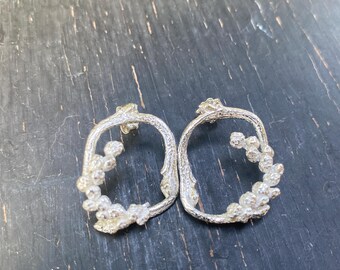 Sensitive Fern Spore Case on Blueberry Branches Square Post Earrings -- Nature Cast -- Botanical Jewelry