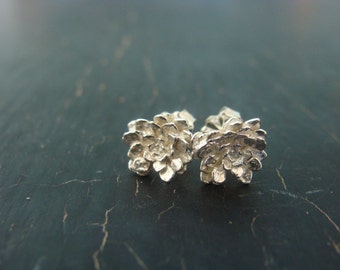 Tiny Sedum Stonecrop Rosette Post Earrings -- Nature Cast Botanical Jewelry -- Ready to Ship