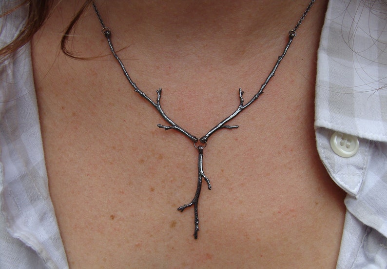 3 Branches Necklace Nature Cast Branches Botanical Jewelry On Sale image 3