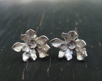 Tiny Cliff Stonecrop Rosette Posts -- Nature Cast Botanical Jewelry, Silver Succulent -- Ready to Ship