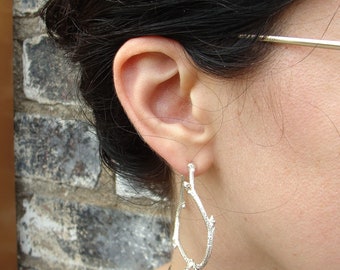Large Blueberry Branches Hoops -- Nature Cast Circle Posts -- Botanical Earrings, Ready to Ship