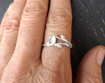 Wild Blueberry Branch Ring with Blueberry Bud Ring -- Twig Engagement Ring