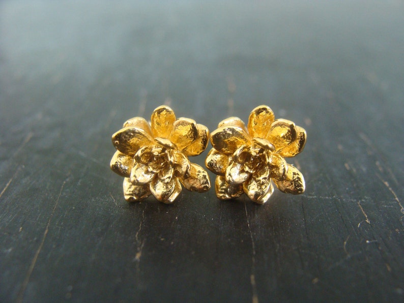 18K Gold Vermeil Miniature Flower Rosette Posts Botanical Jewelry Nature Cast image 1