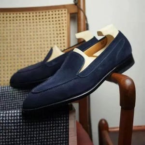 Men Handmade Navy Blue Suede Moccasin Shoes, Casual Loafer Shoes for Men