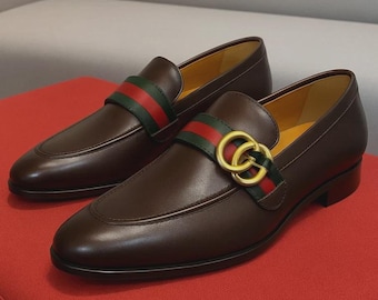Men's Handmade Leather Shoes, Fashion Loafers, Dark Brown Formal Dress Shoes