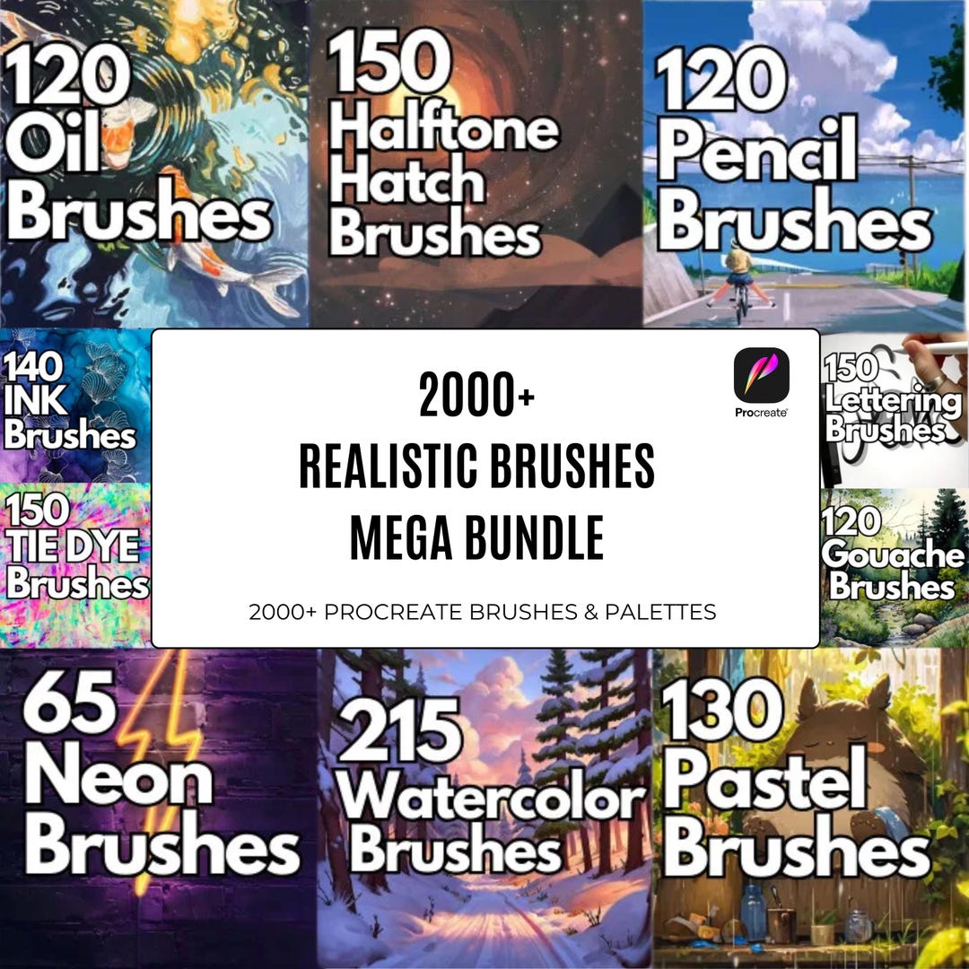 2000+ Procreate Brushes Mega Bundle - Watercolor Brushes - Oil - Marker ...
