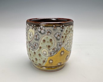 Handmade Cup with Medley of Dots made by Samantha Henneke of Bulldog Pottery