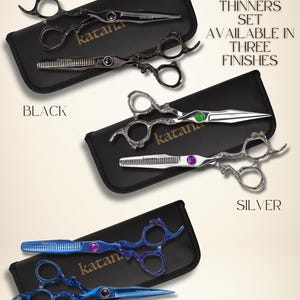 Japanese Steel Hair Shear Set: Barber Scissors, Thinners, Leather Pouch