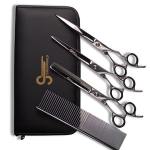 Professional 4-Piece Pet Grooming Kit – Stainless Steel Dog & Cat Hair Scissors + Comb with Case