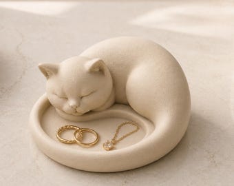 Sleeping Cat Jewelry Tray STL File, Jewelry Organizer Dish, Minimal Cat Decor, 3D Printable