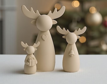 クリスマス鹿ファミリー 3D STL ファイル、ミニマリスト