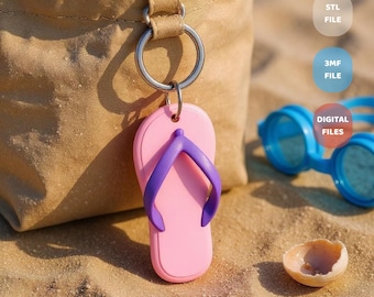 Flip Flop Keychain 3D STL File - Sandal Keychain - Bag Charm 3D Printable Models - Summer Accessory