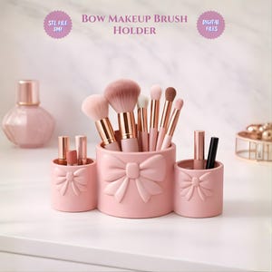 Bow Makeup Brush Holder STL File, Vanity Coquette Desk Organizer, 3D Print Makeup Storage