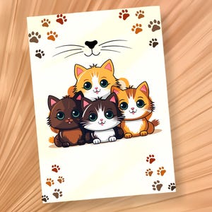 Fully Personalised Cats Card, Love to Cat Parents, Printed 2D , Illustrated Pack 4 Sides Cards for Cat Lovers