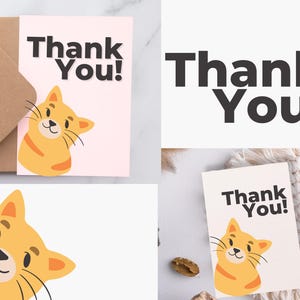 Carte de remerciement imprimable, carte de remerciement chat drôle pour ami, maman, papa, carte de remerciement avec enveloppe