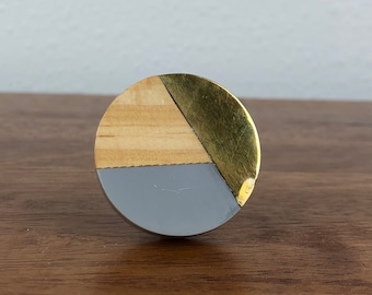 Geometric Wood Drawer Knobs, Grey and Wood Drawer Knobs, Modern, Farmhouse, Cabinet Drawer Pulls