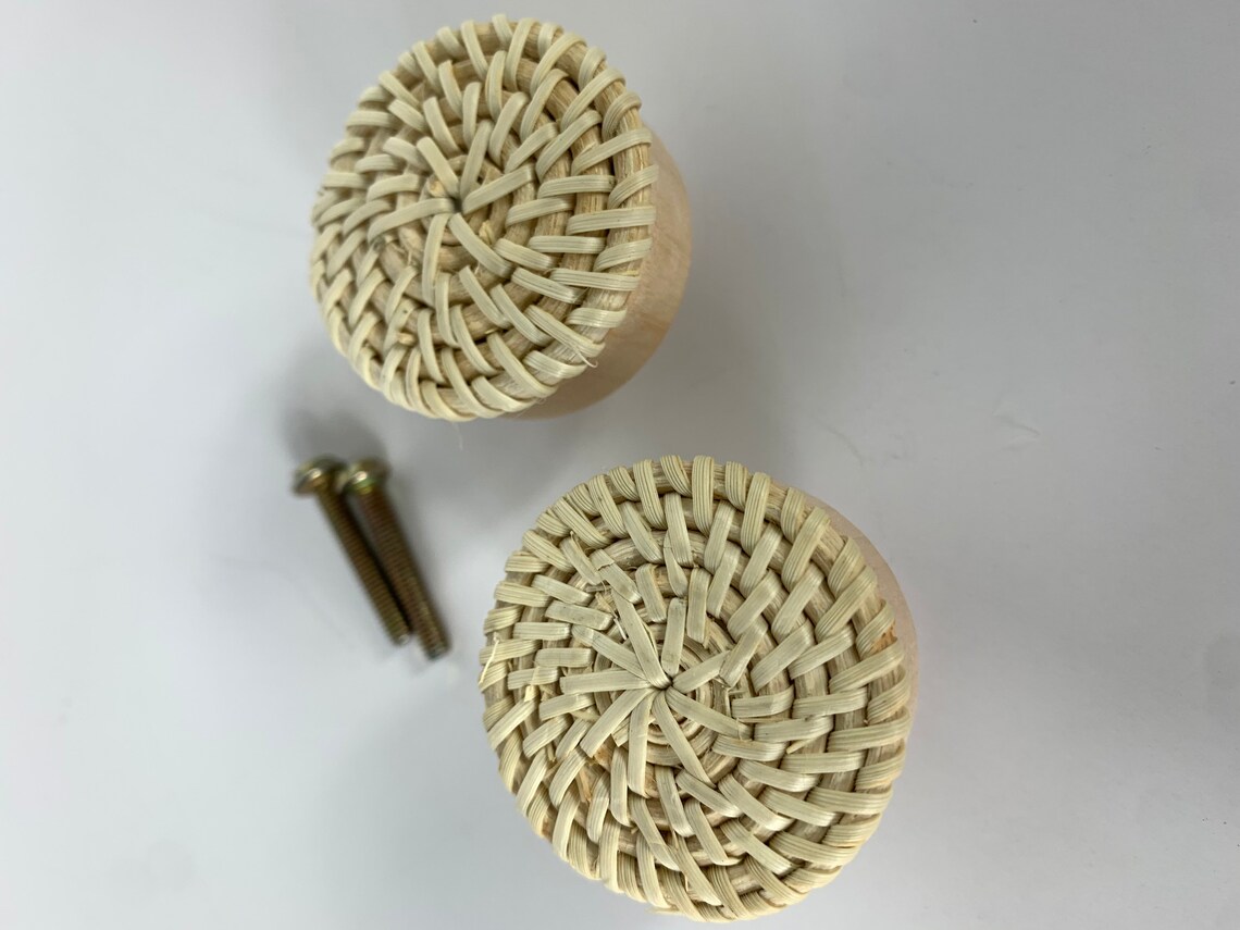 Rattan Boho Drawer Knob White Rattan Modern Drawer Knobs Etsy