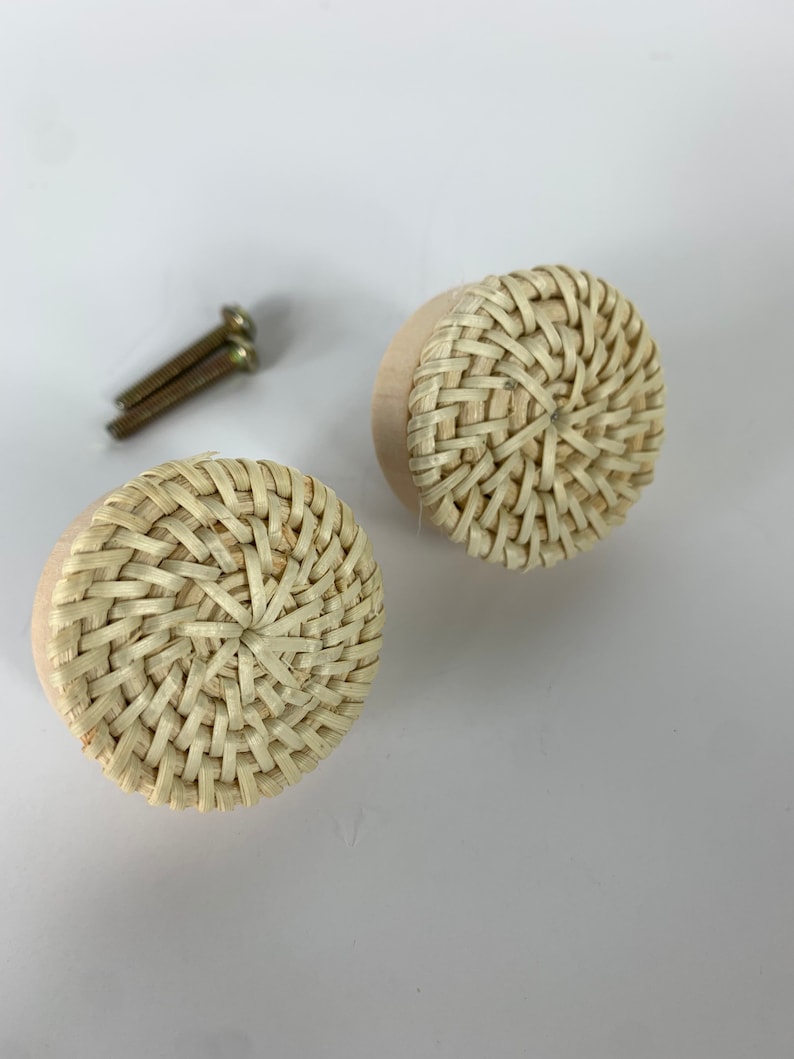 Rattan Boho Drawer Knob White Rattan Modern Drawer Knobs Etsy
