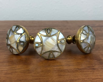 Mother of Pearl Drawer Knob with Gold Accent - Sea Shell Cabinet Knobs, Furniture Hardware, Cabinet Hardware