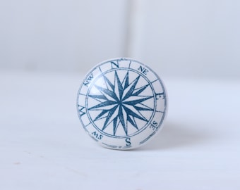 Compass Drawer Knobs - Nautical Drawer Knobs, Blue and White Nautical Drawer Knobs, Cabinet Knobs, Drawer Pulls, Beach