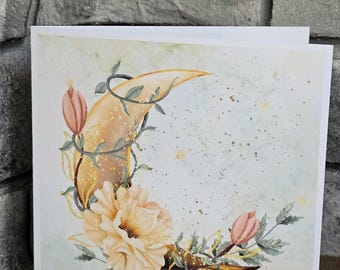 Cartes de voeux florales en croissant de lune