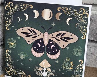 Cartes de voeux de papillon de nuit vert foncé