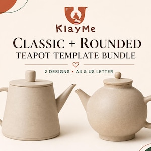 Teapot Pottery Template Bundle | 2 in 1 Slab Building PDF | Classic and Round Printable Ceramic Teapots | A4 & US Letter